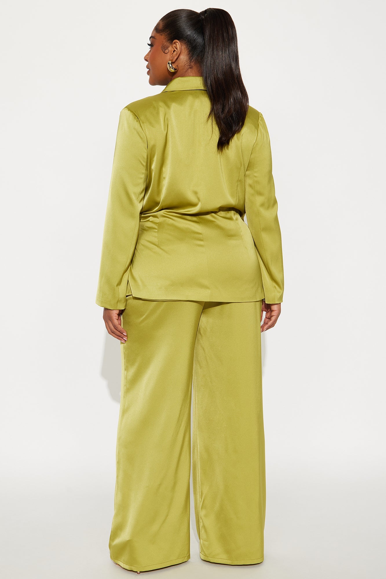 Boa Satin Blazer Pant Set - Chartreuse