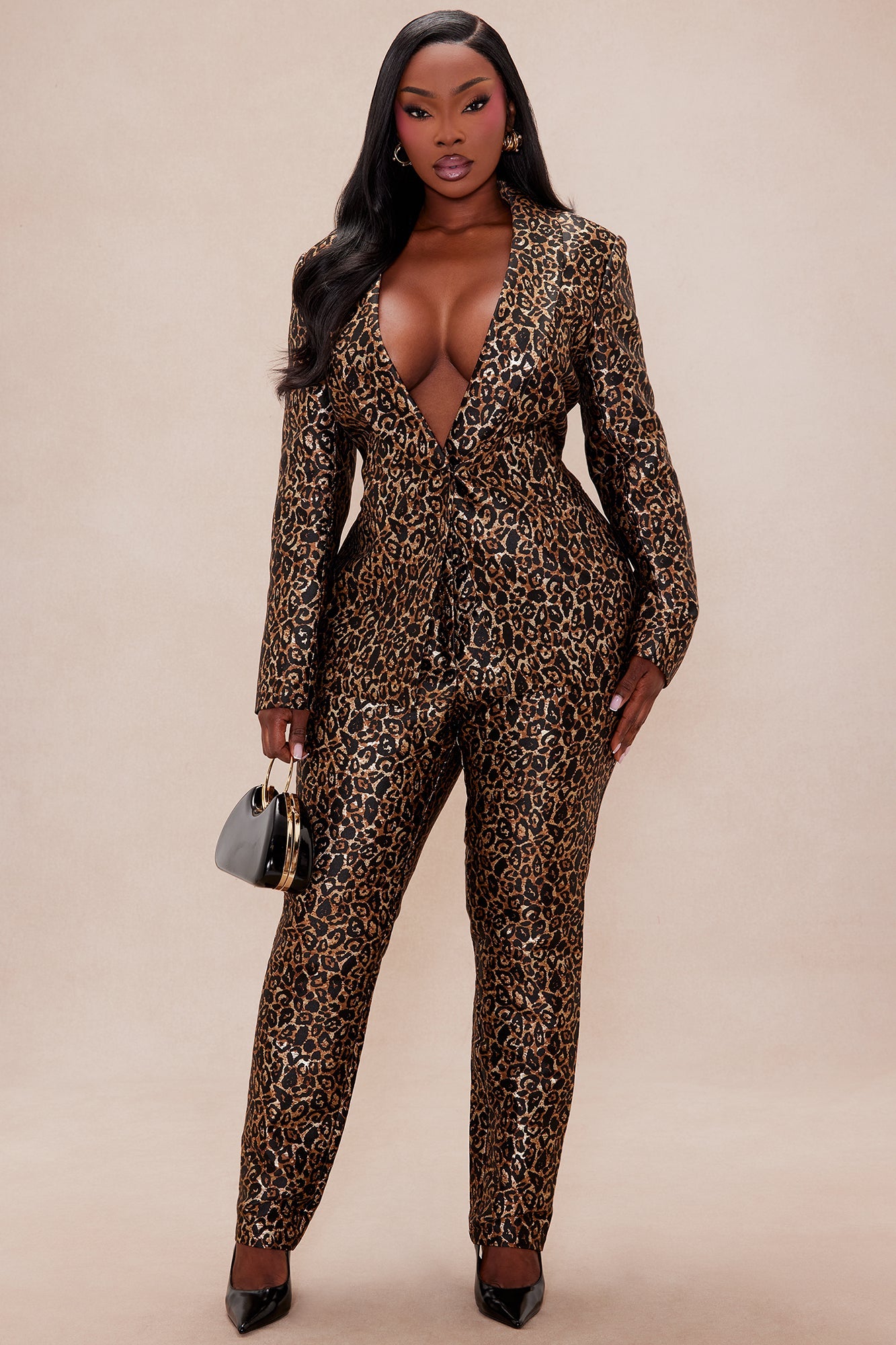 Olivia Jacquard Blazer Pant Set - Gold/Black