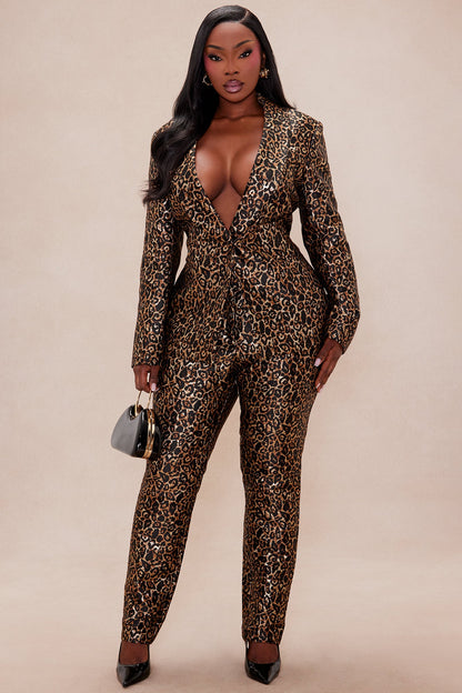 Olivia Jacquard Blazer Pant Set - Gold/Black