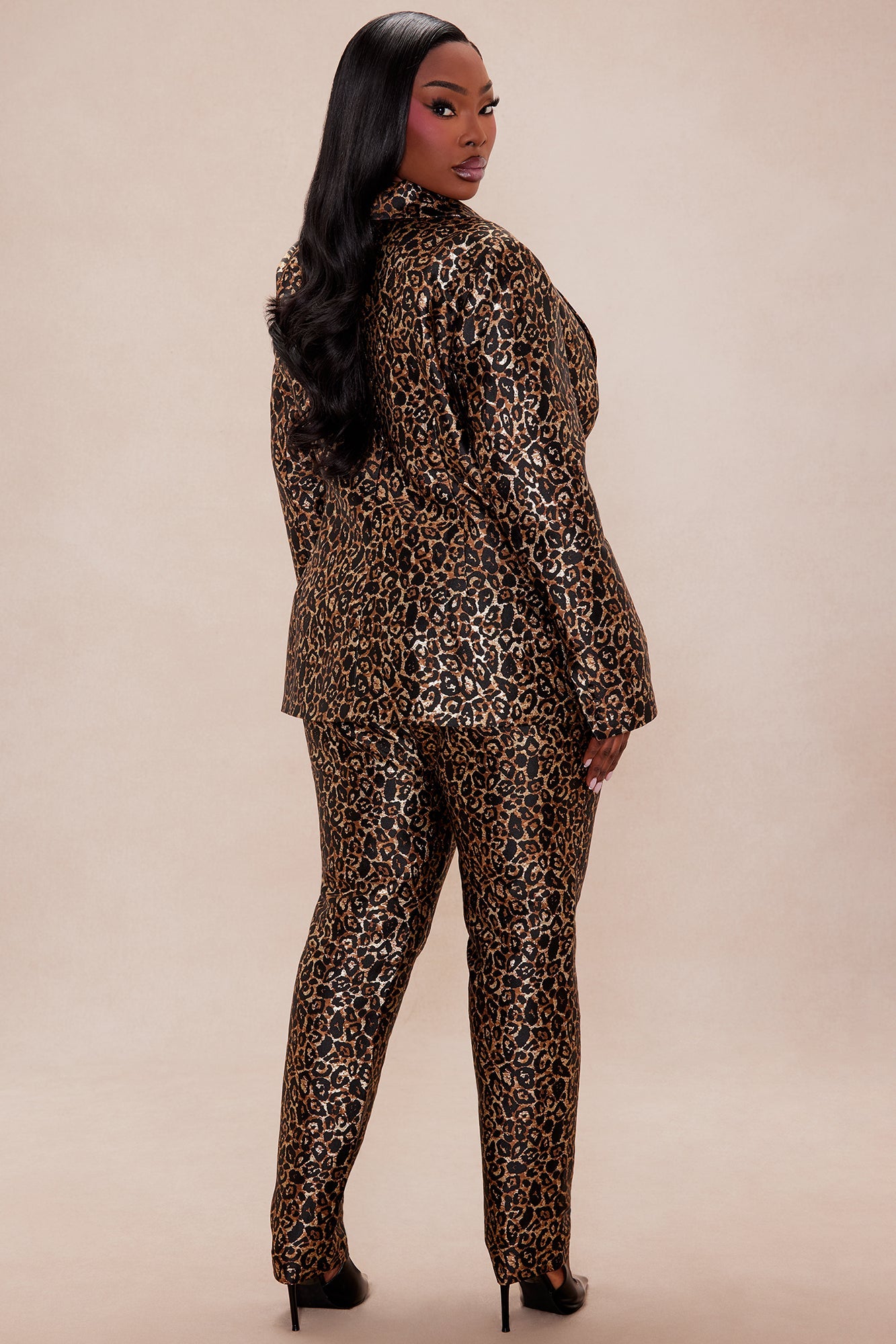 Olivia Jacquard Blazer Pant Set - Gold/Black