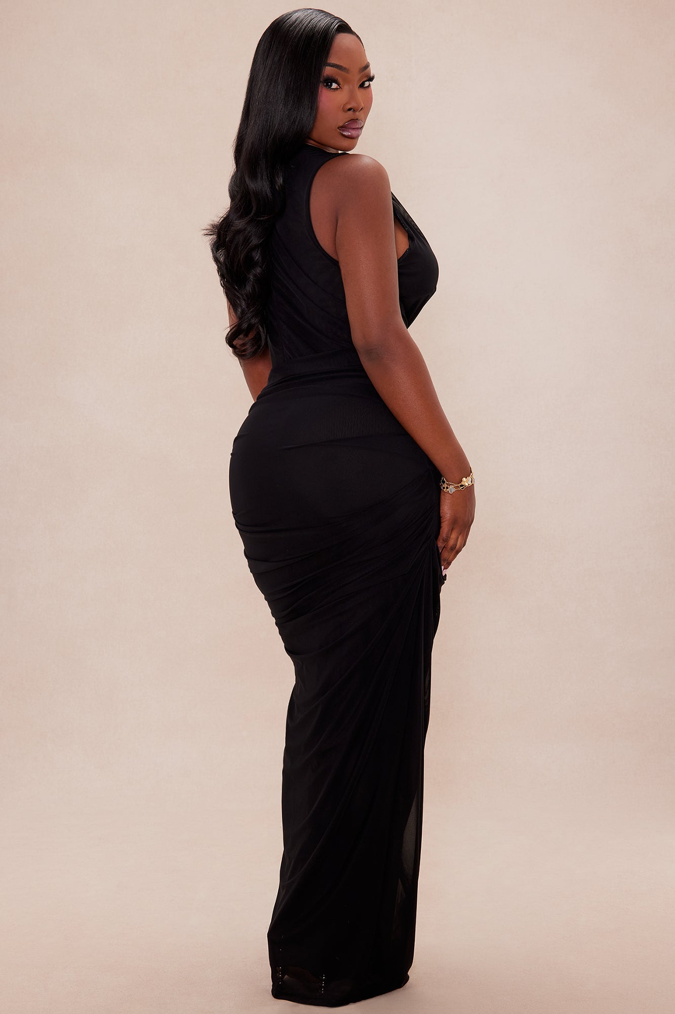 Mindi Mesh Maxi Dress - Black
