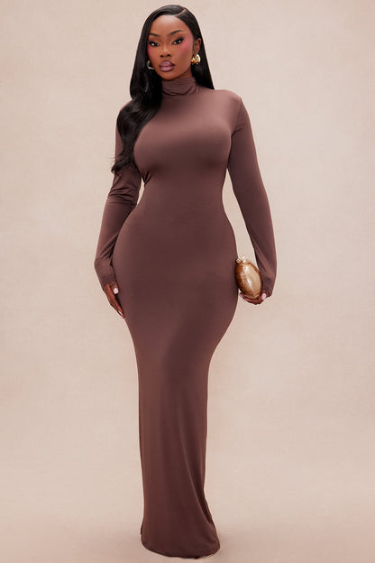 Kyra Double Layered Backless Maxi Dress - Chocolate
