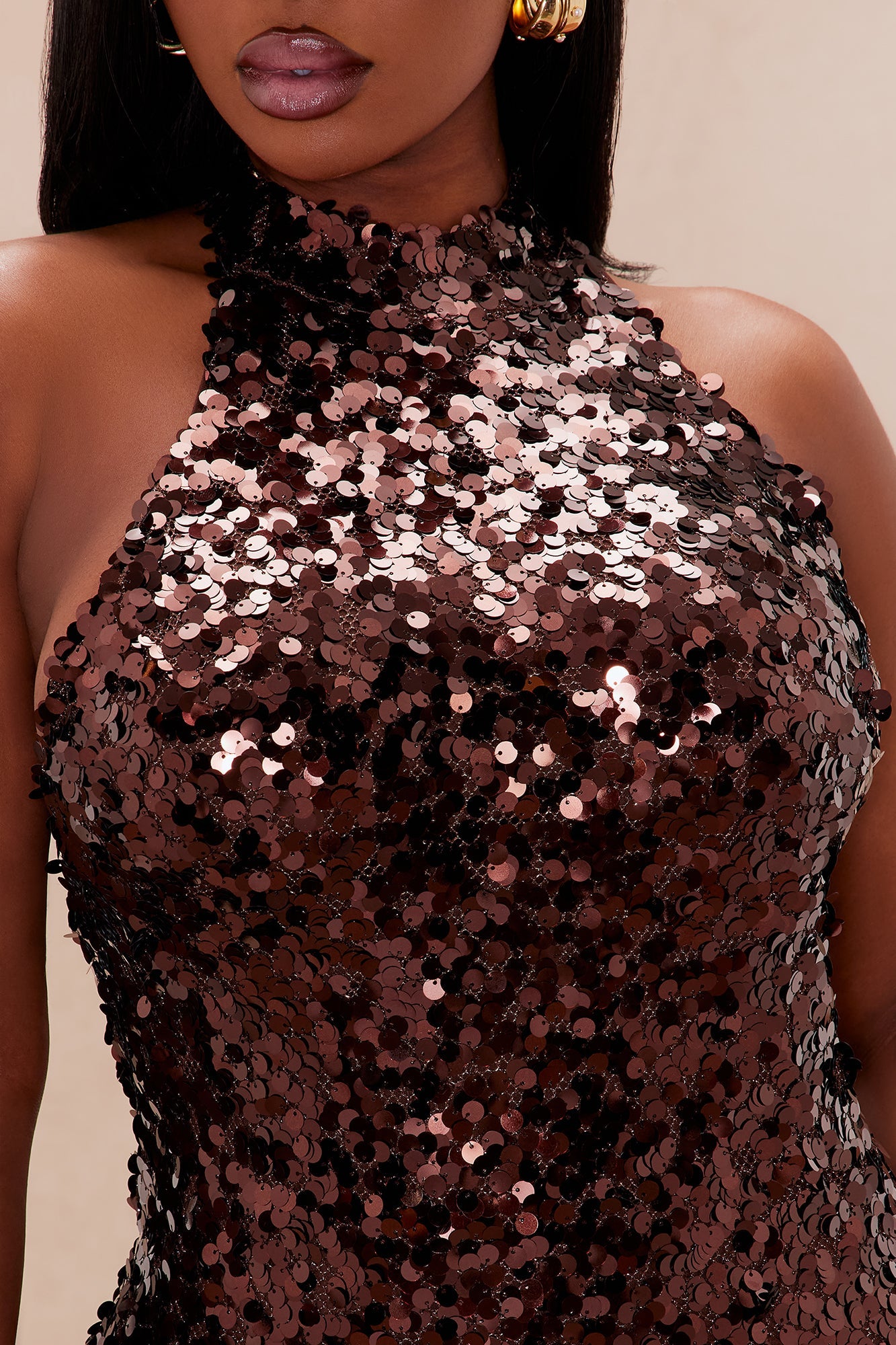 Sloane Backless Sequin Gown - Chocolate