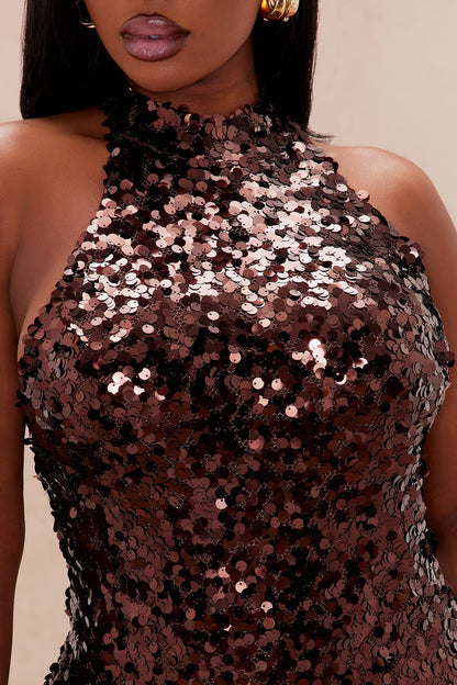 Sloane Backless Sequin Gown - Chocolate