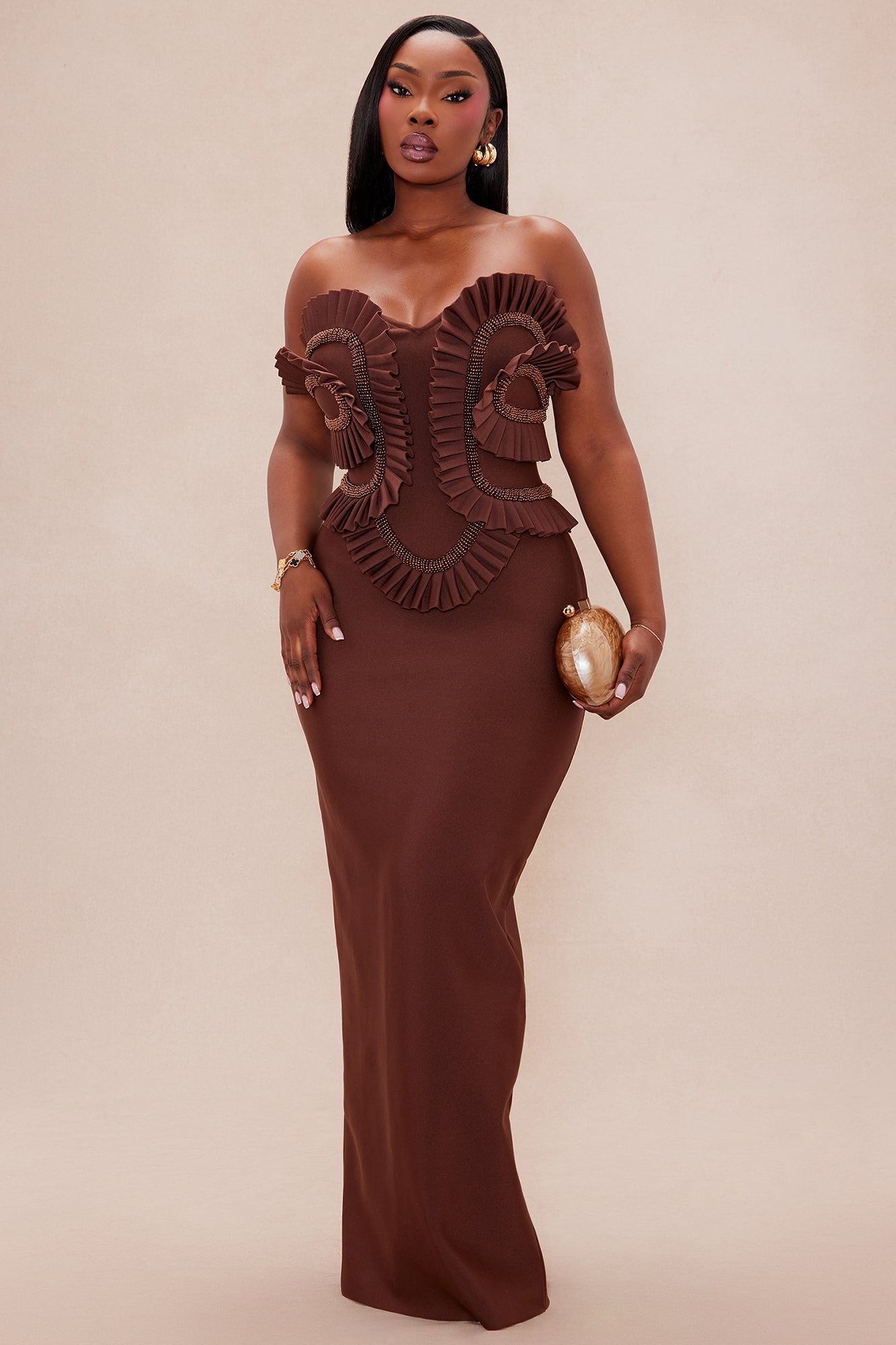 Jade Beaded Bandage Maxi Dress - Chocolate