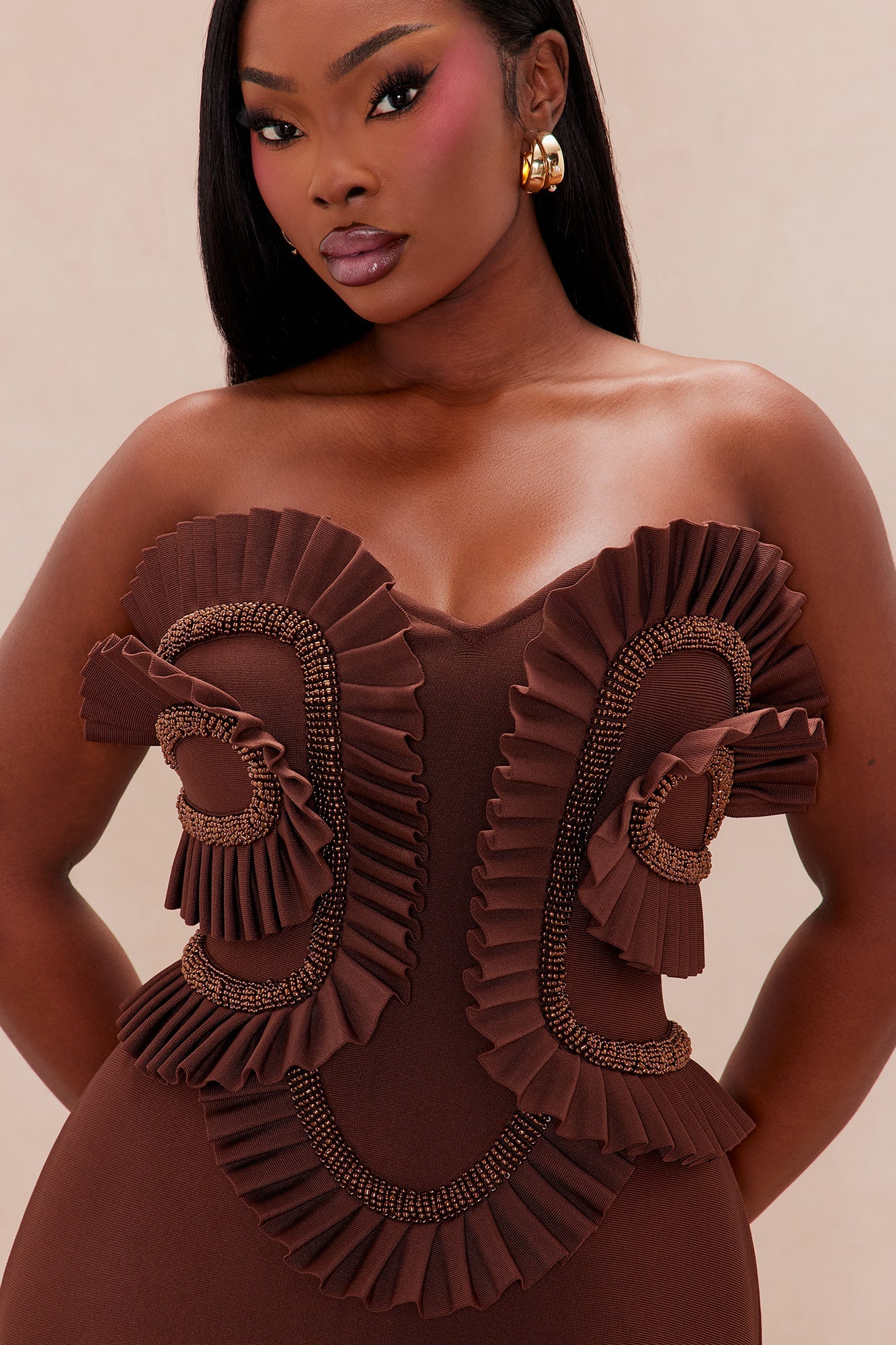 Jade Beaded Bandage Maxi Dress - Chocolate