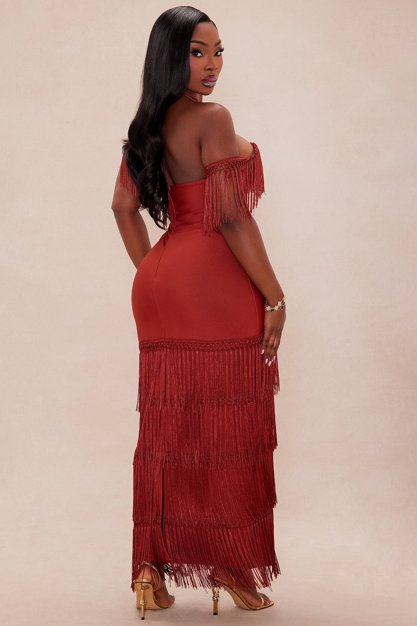 Narissa Fringe Maxi Dress - Rust