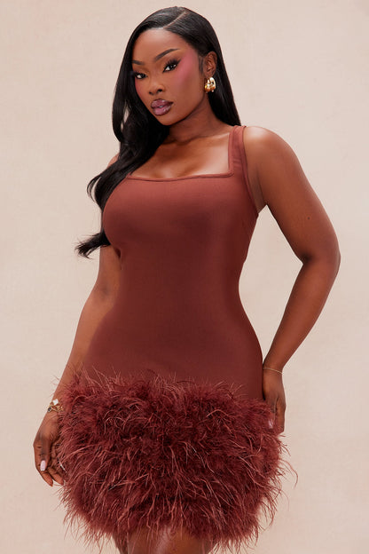 Remember Me Fur Trim Bandage Mini Dress - Brown