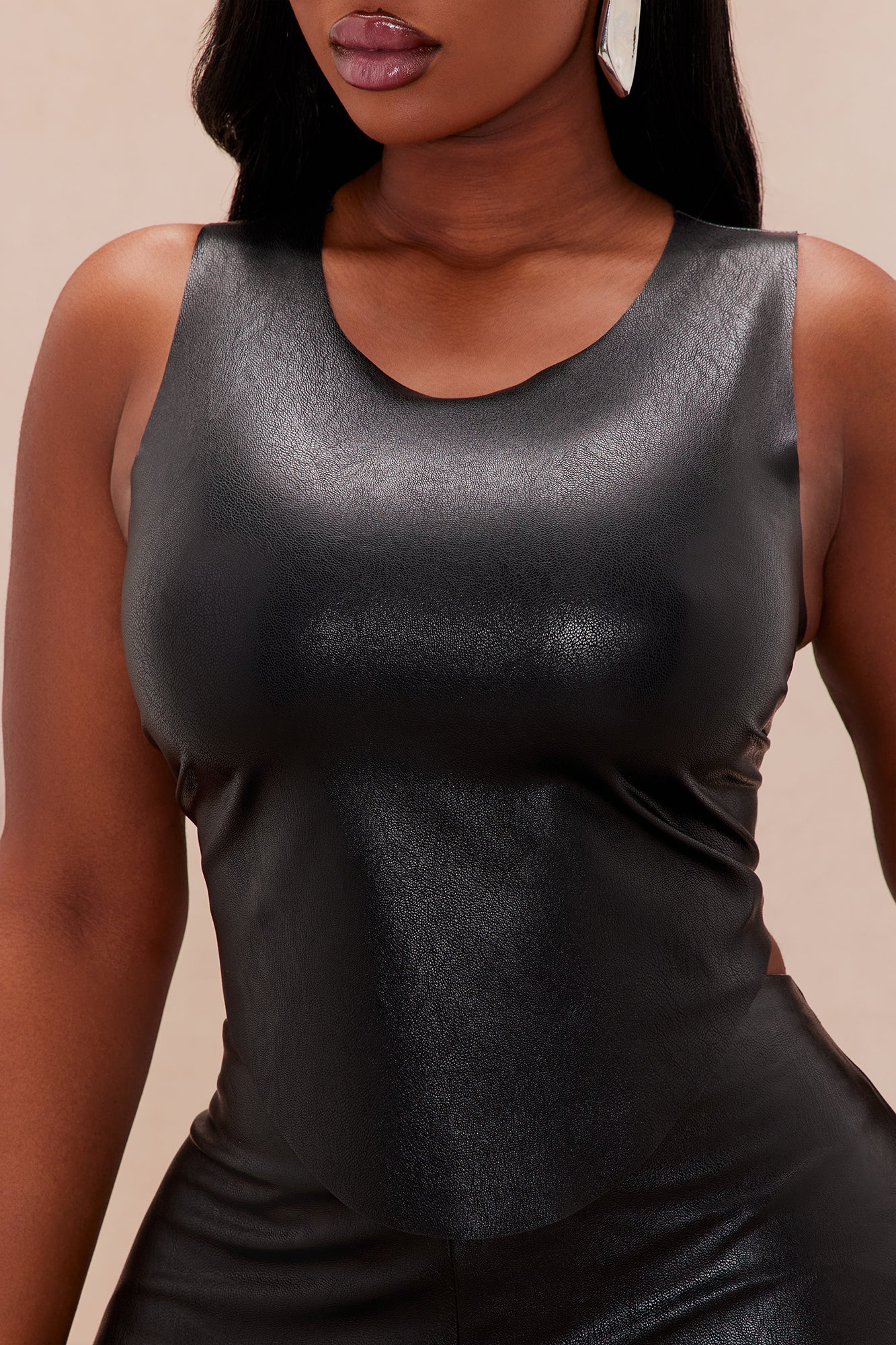 Freya Sleeveless Faux Leather Top - Black