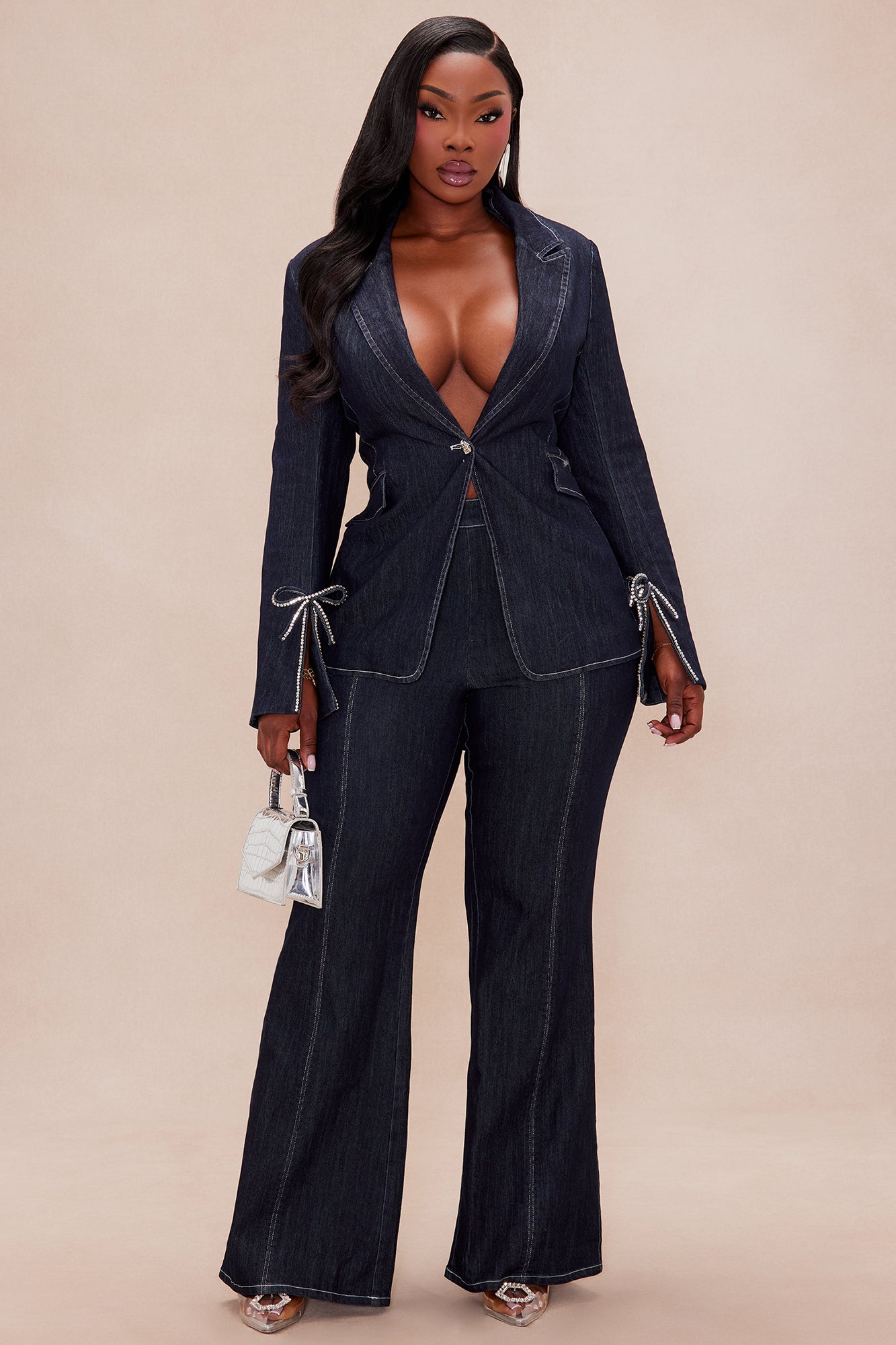 Calista Denim Blazer Pant Set - Dark Wash