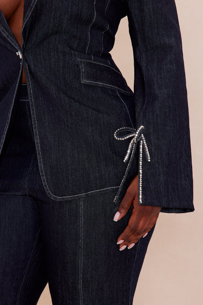 Calista Denim Blazer Pant Set - Dark Wash