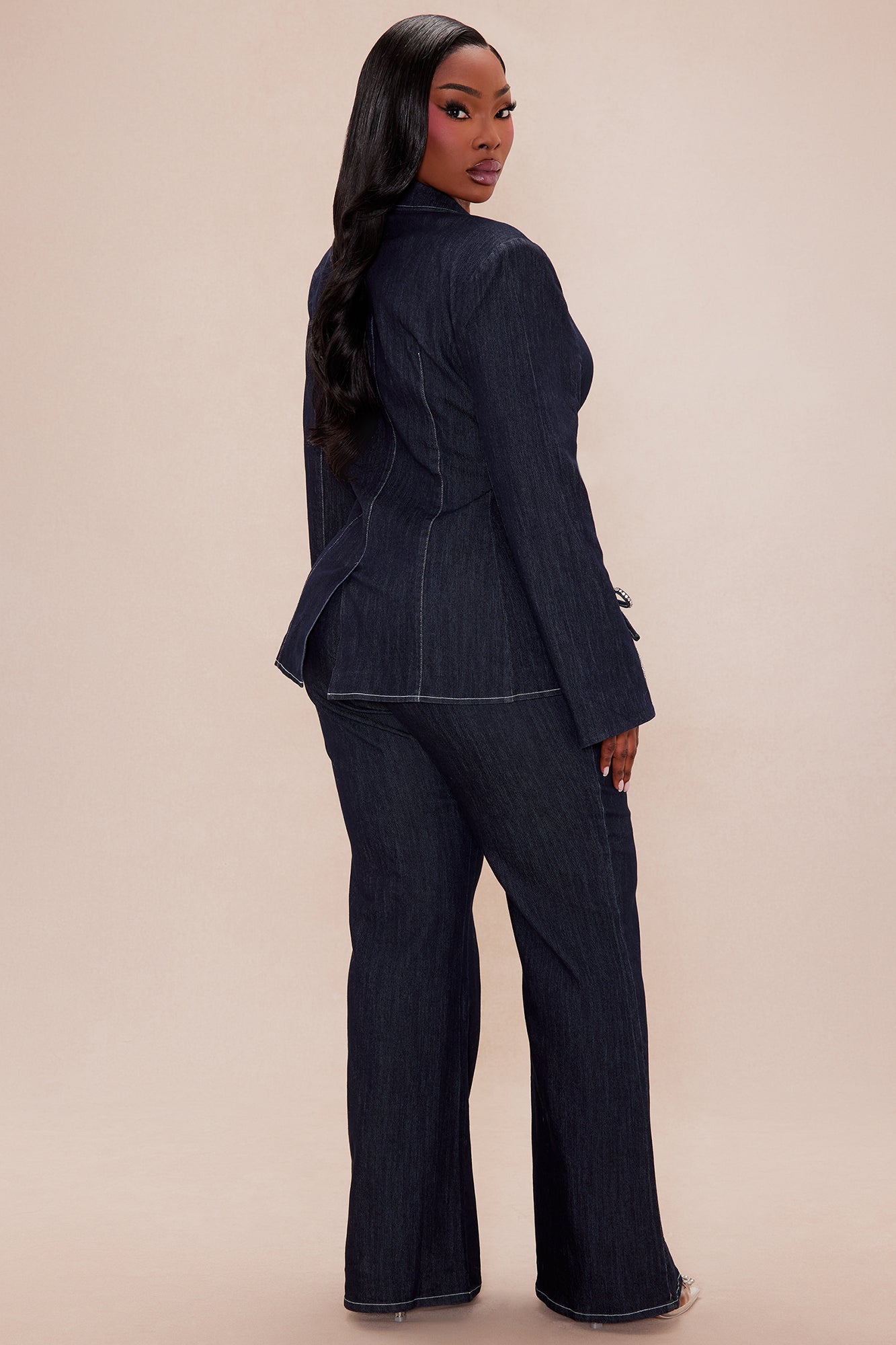 Calista Denim Blazer Pant Set - Dark Wash