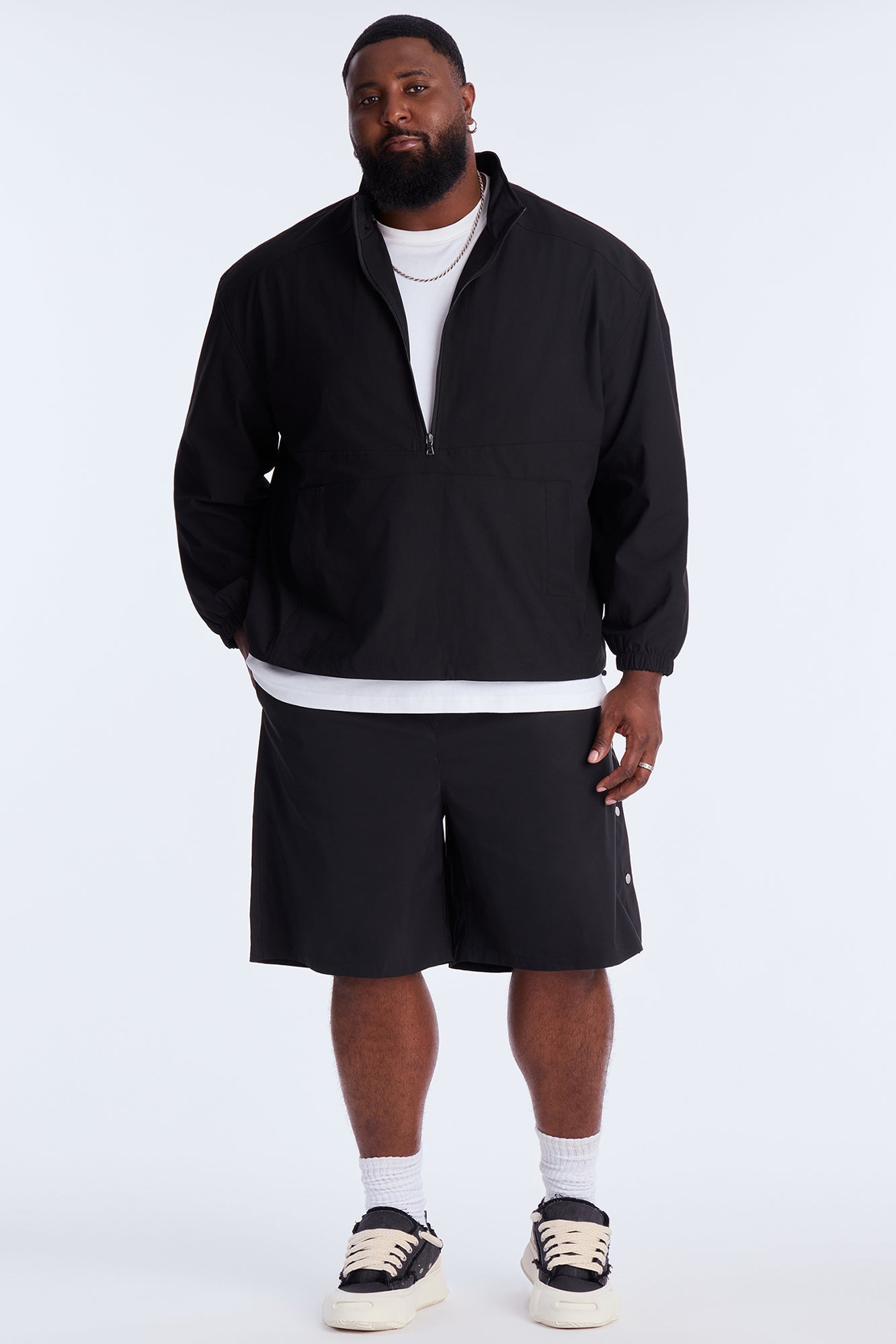 Baggy Lose Control Snap Button Short - Black