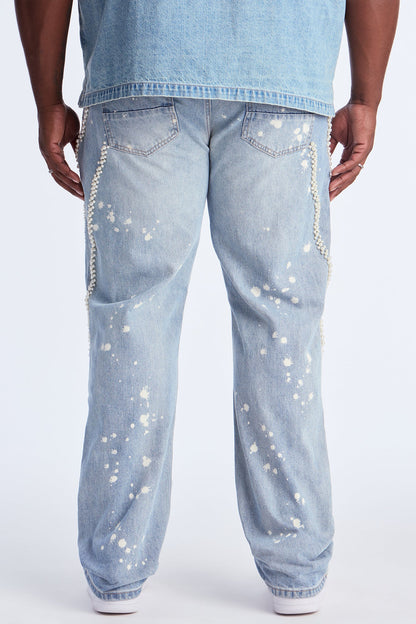 Straight Pearls And Destroyed Bleached Jean - Light Wash