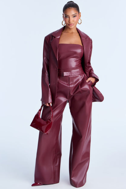 Alessandra Faux Leather 2Piece Blazer Jumpsuit - Burgundy