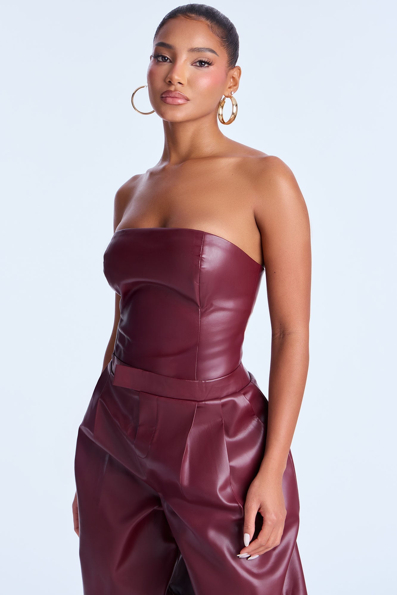 Alessandra Faux Leather 2Piece Blazer Jumpsuit - Burgundy