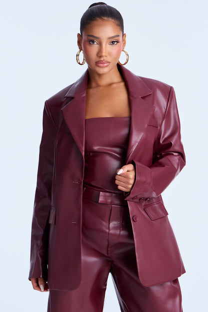 Alessandra Faux Leather 2Piece Blazer Jumpsuit - Burgundy