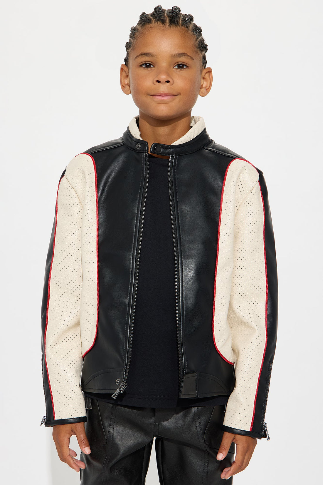 Mini Relaxed Faux Leather Paneled Moto Jacket - Black/combo