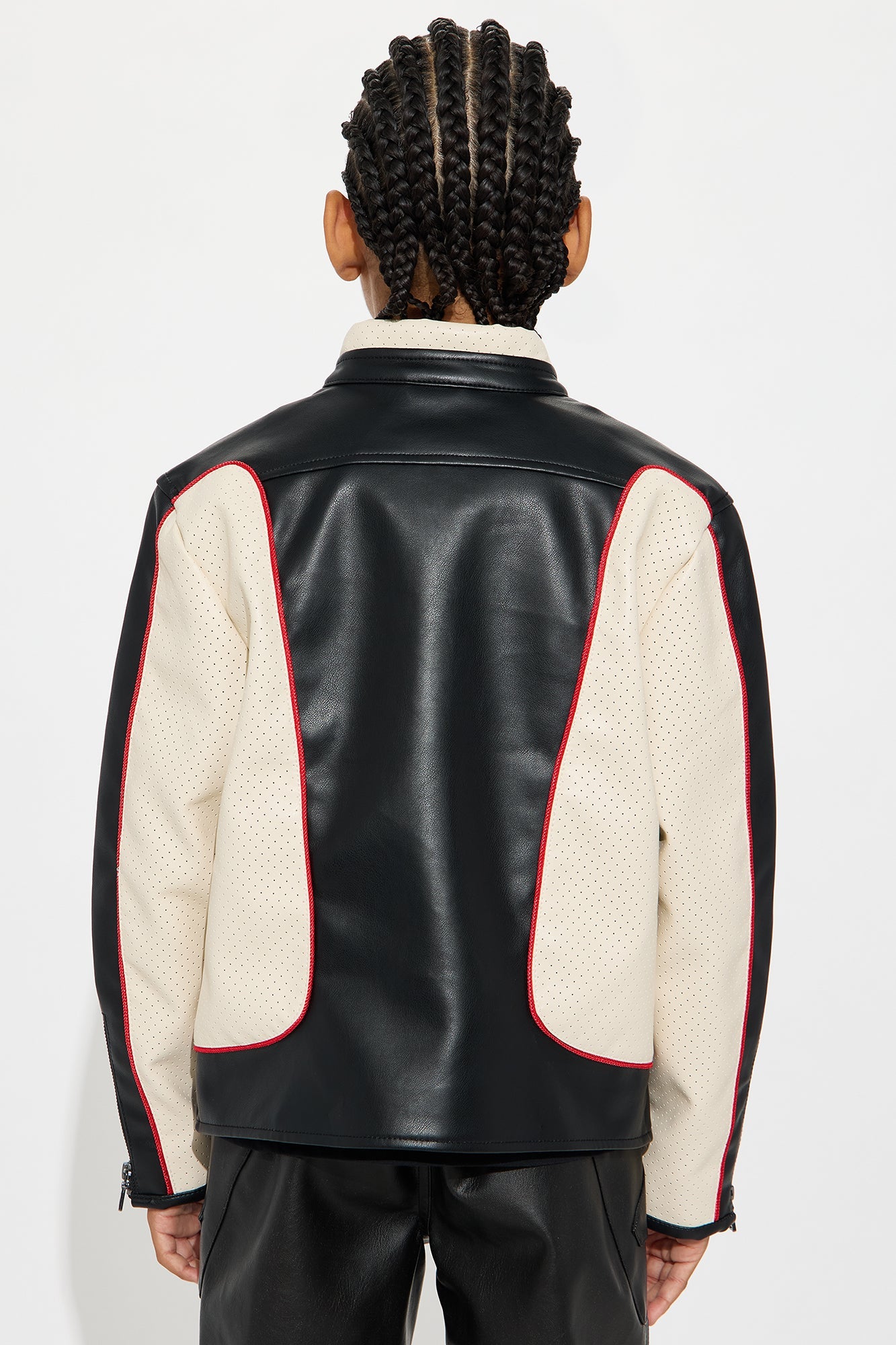 Mini Relaxed Faux Leather Paneled Moto Jacket - Black/combo