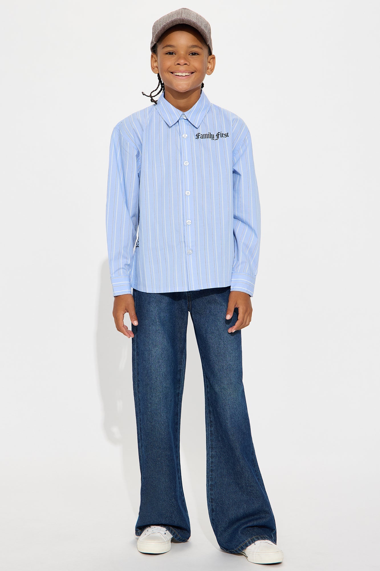 Mini Oversized Graphic Printed L/S Button Up Shirt - Blue/combo