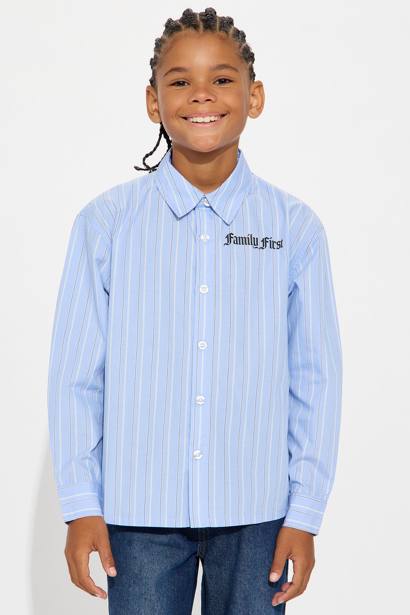 Mini Oversized Graphic Printed L/S Button Up Shirt - Blue/combo