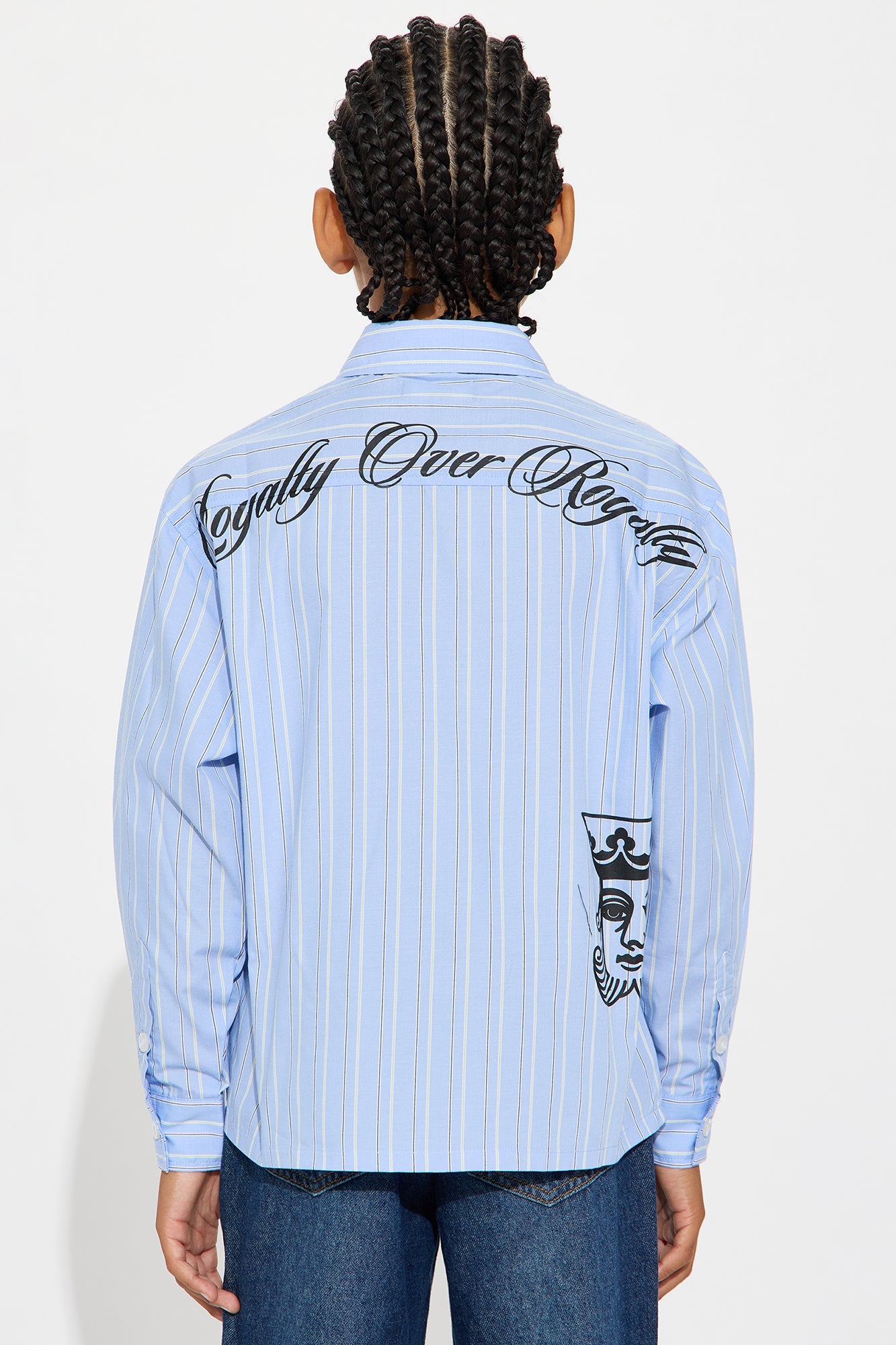 Mini Oversized Graphic Printed L/S Button Up Shirt - Blue/combo