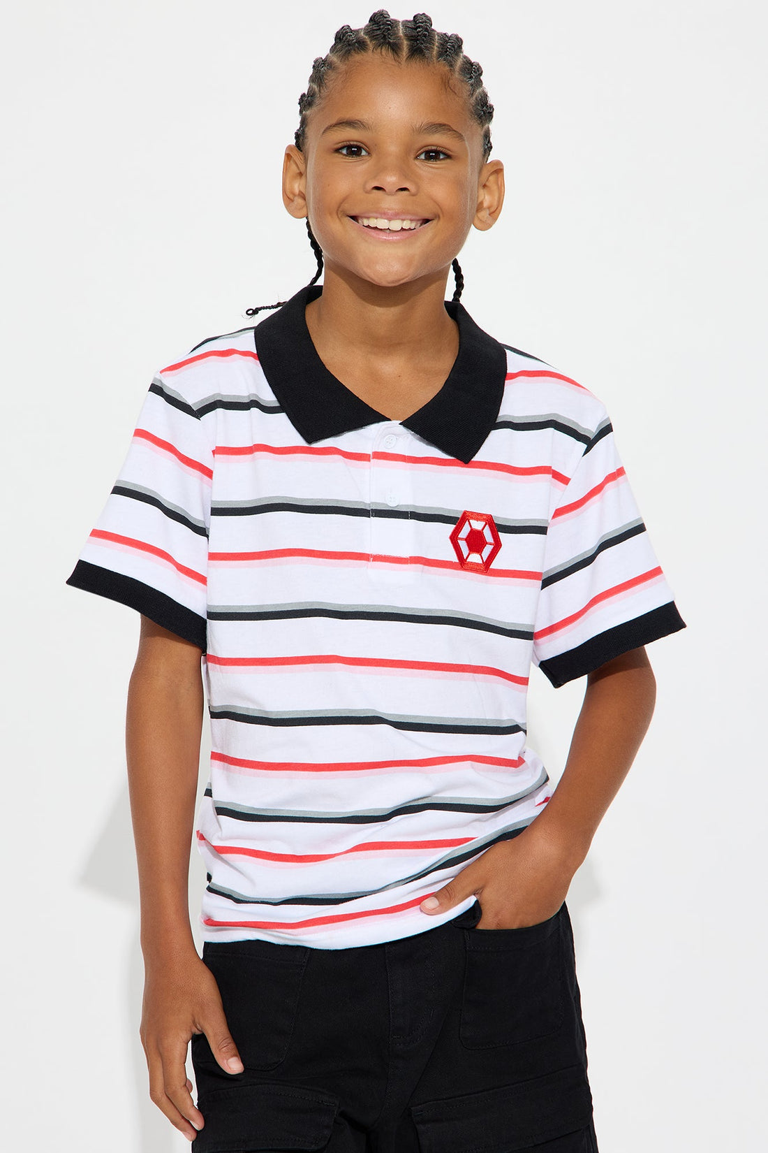 Mini Southpole Short Sleeve Full Striped Polo - White