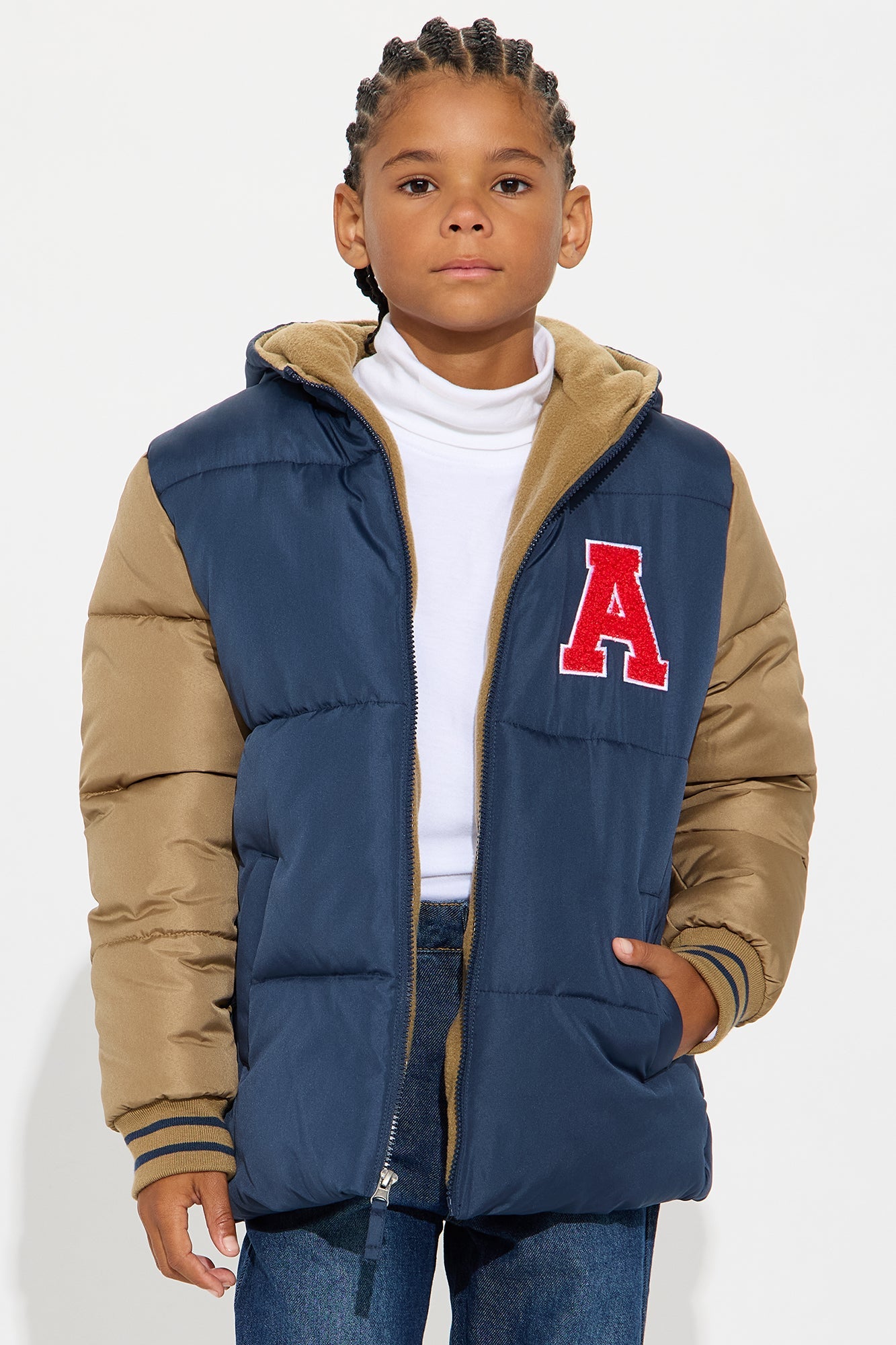 Mini Game On Varsity Puffer Jacket - Navy/combo