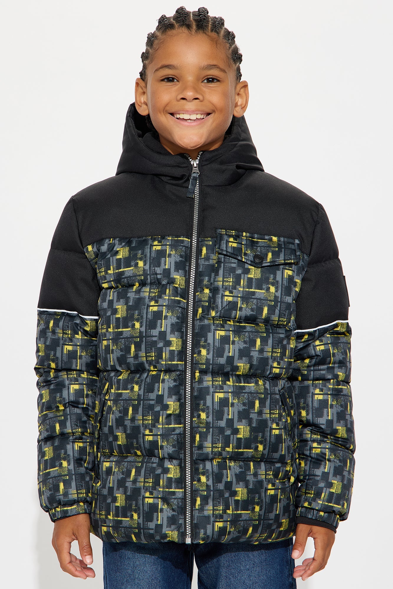 Mini Keeping Warm Printed Puffer Jacket - Black