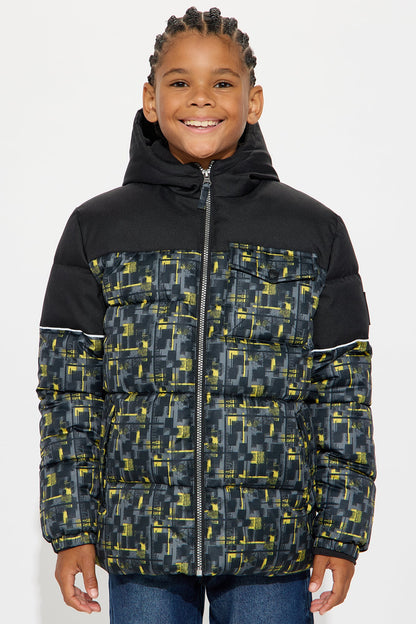 Mini Keeping Warm Printed Puffer Jacket - Black