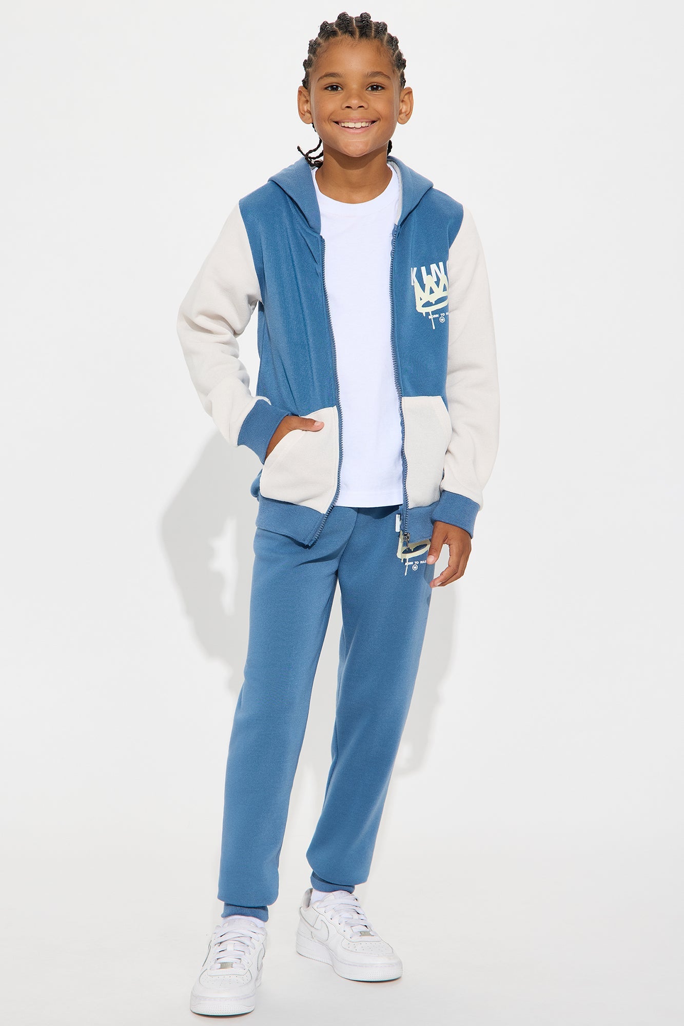 Mini Call Me King Hoodie and Jogger Pant Set - Blue/combo