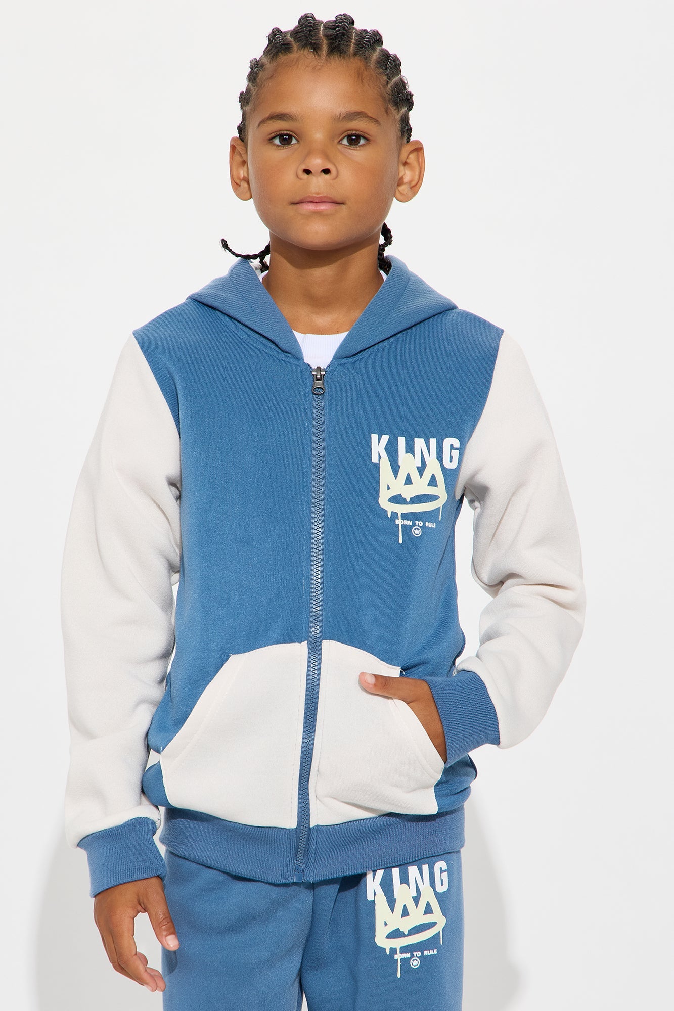 Mini Call Me King Hoodie and Jogger Pant Set - Blue/combo