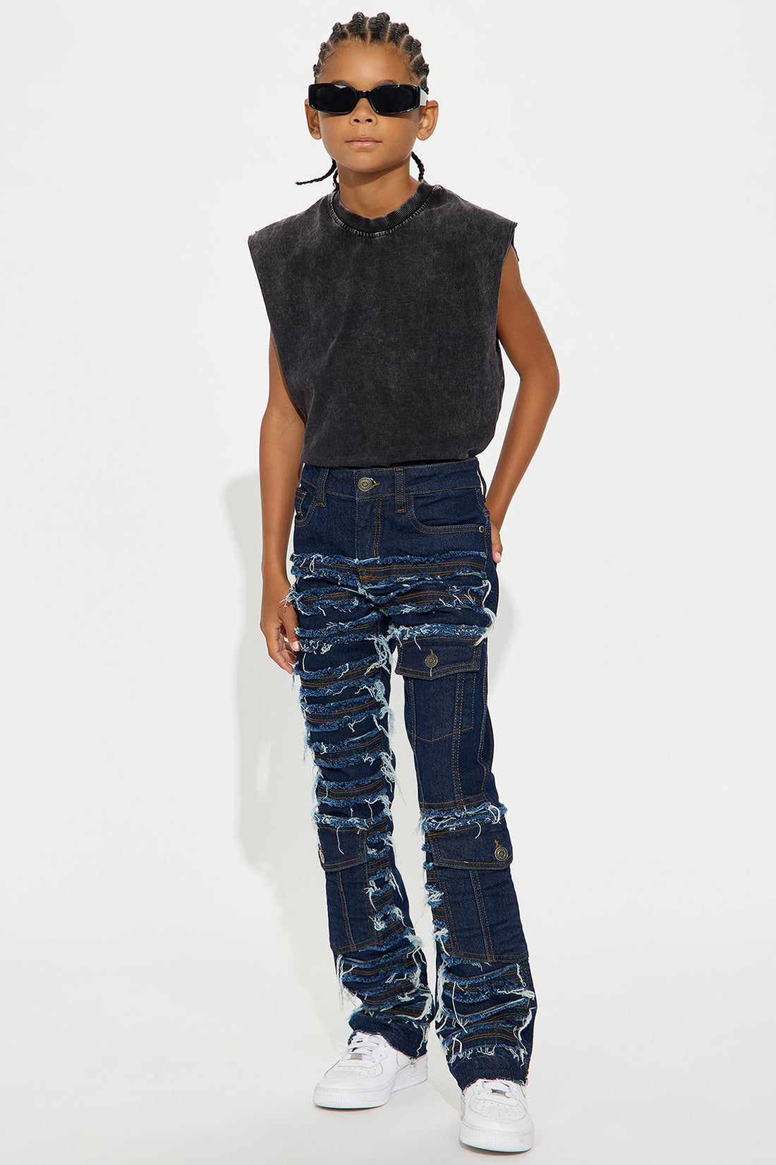 Mini On And On Frayed Skinny Flare Jeans - Dark Wash