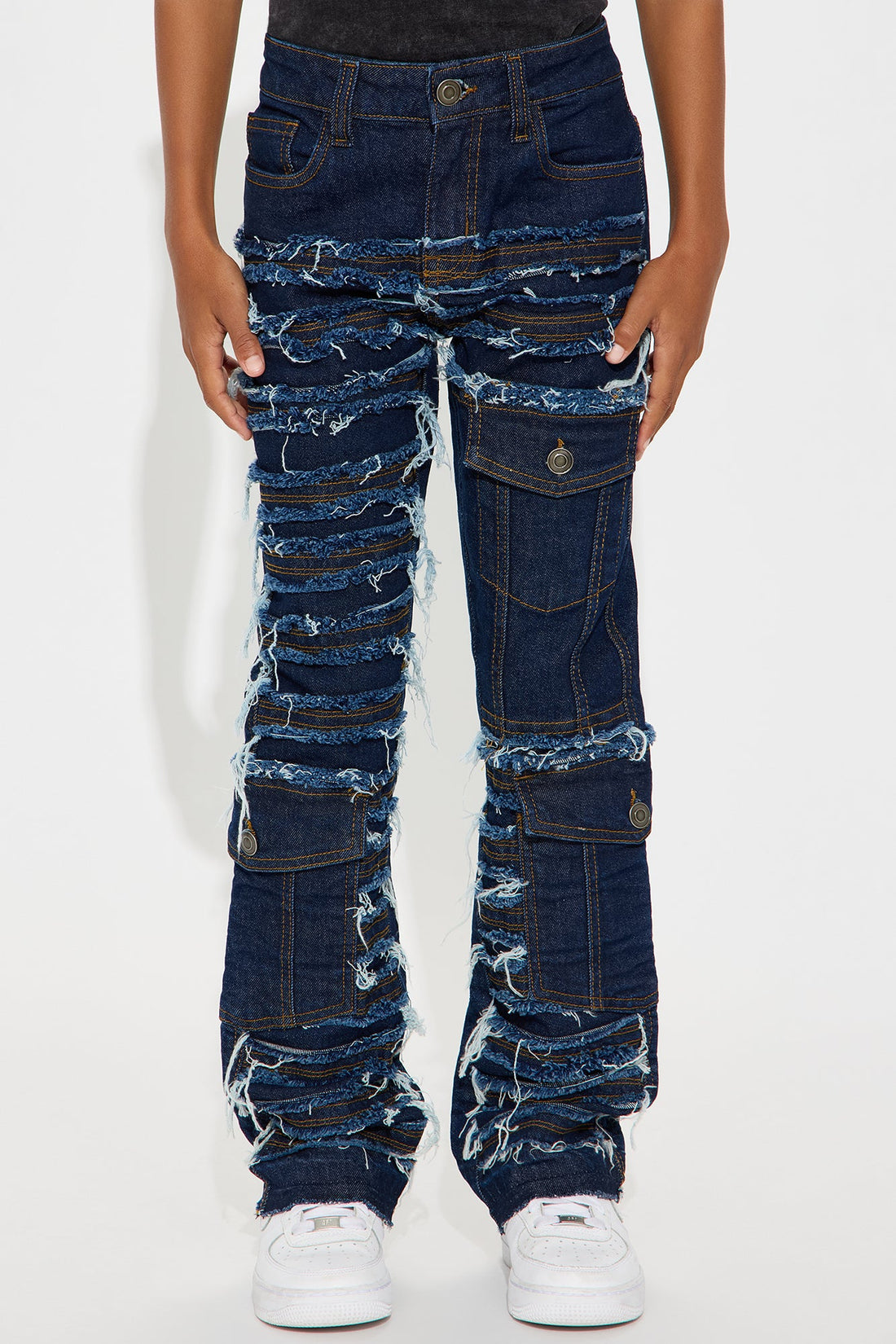 Mini On And On Frayed Skinny Flare Jeans - Dark Wash