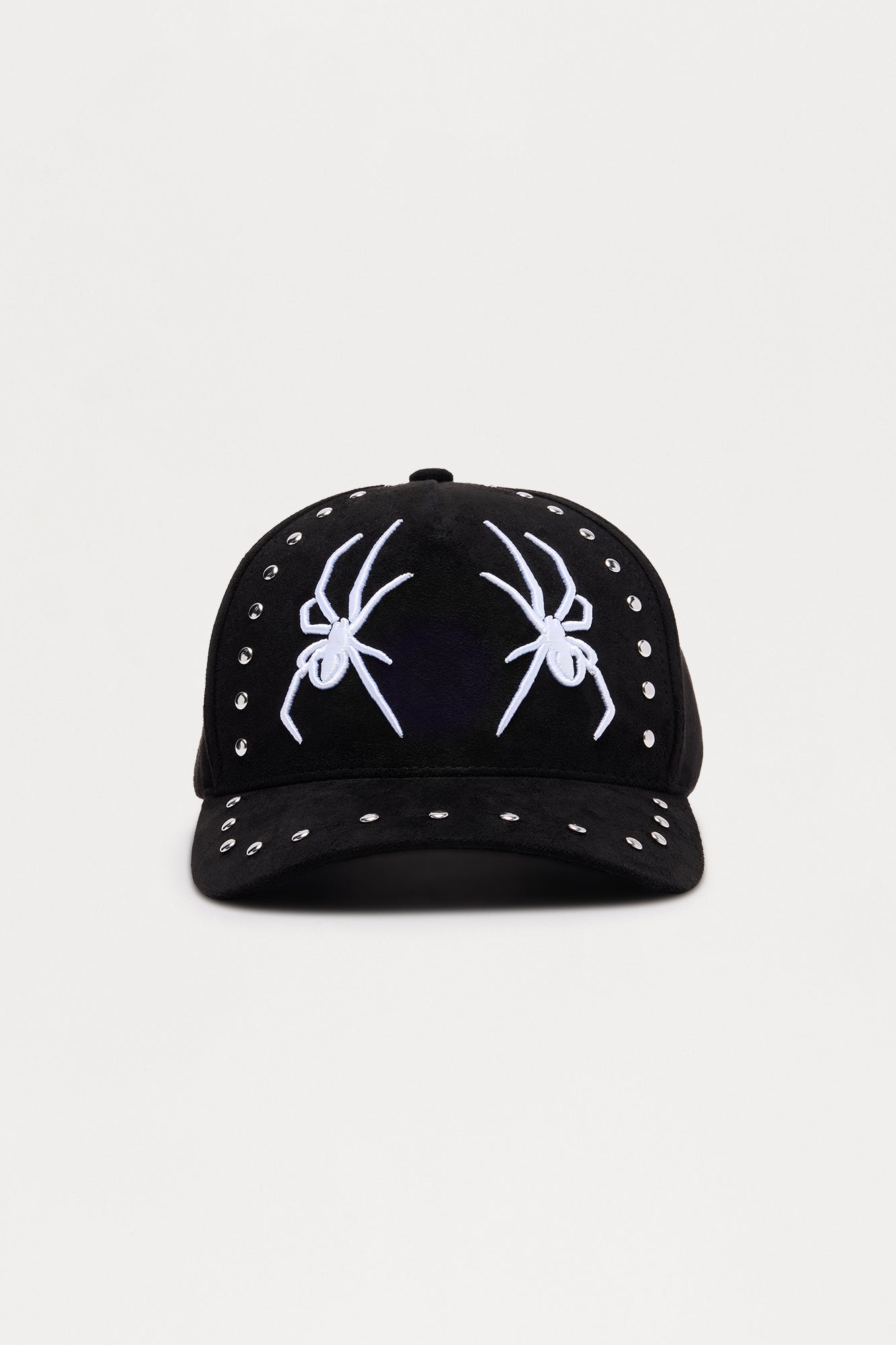 Crawler Studded Faux Suede Structured Snapback Hat - Black