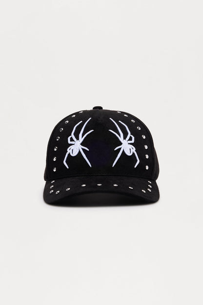 Crawler Studded Faux Suede Structured Snapback Hat - Black