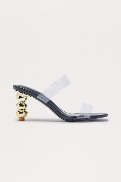 Delani Clear Strap Mules - Black
