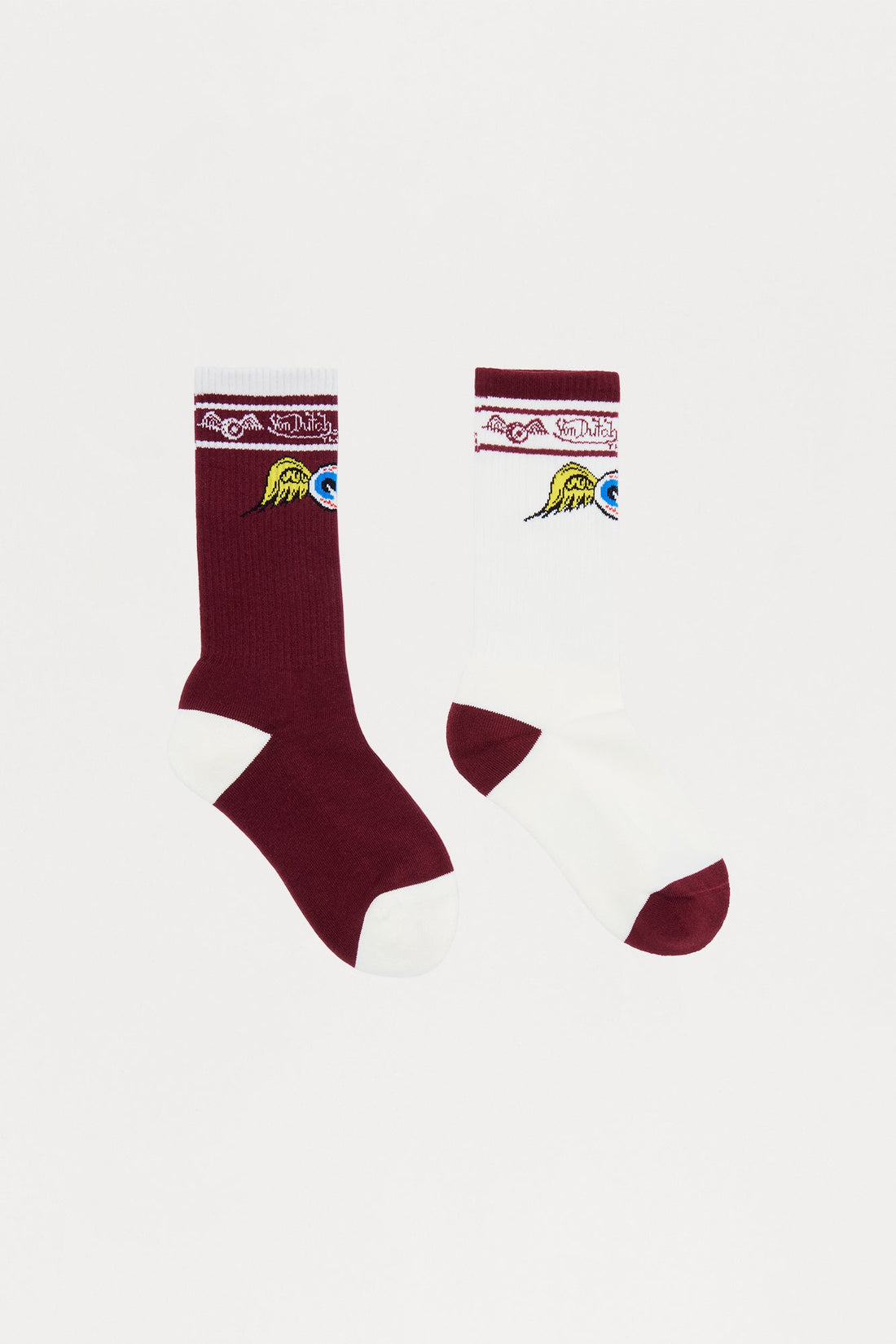 Von Dutch Flying Eye Graphic Crew Socks 2 Pack - Burgundy/combo