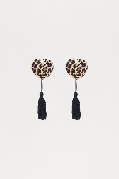 Tassel Me Around Leopard Heart Pasties - Leopard