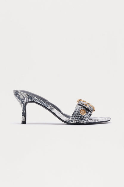 Donya Buckle Mules - Grey