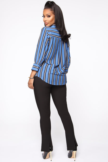 Stripes On Stripes Button Down Shirt - Blue