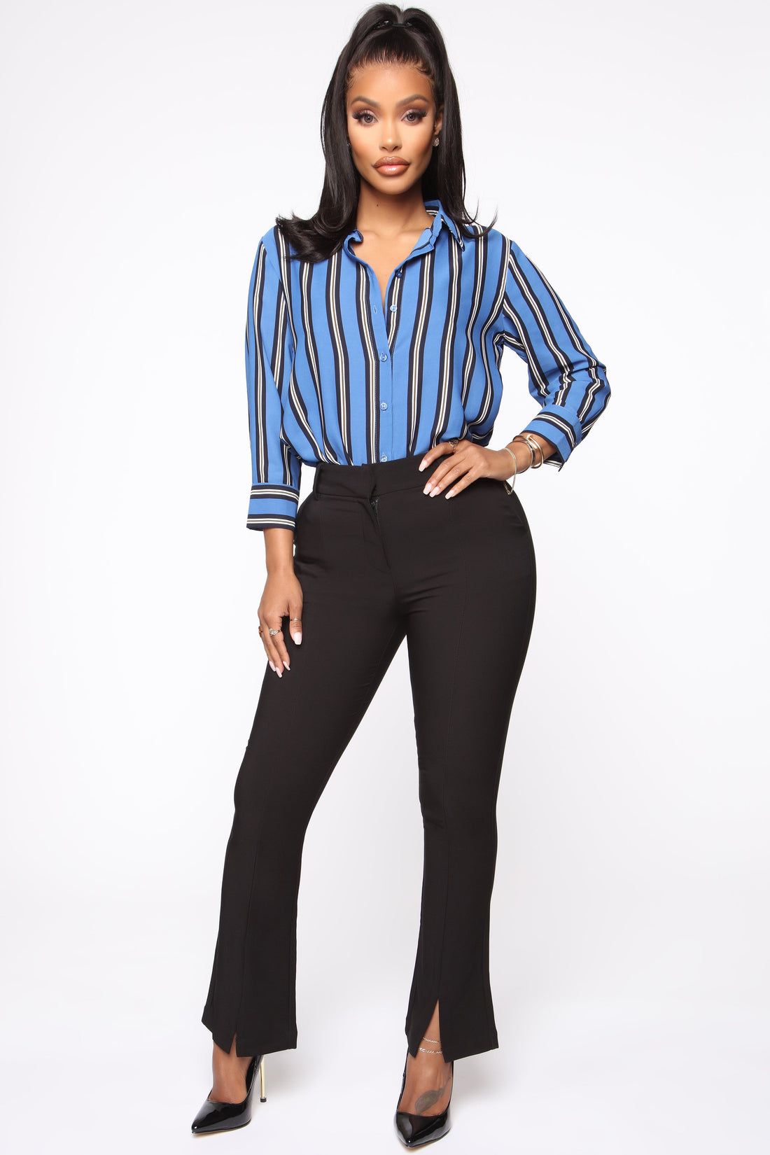 Stripes On Stripes Button Down Shirt - Blue