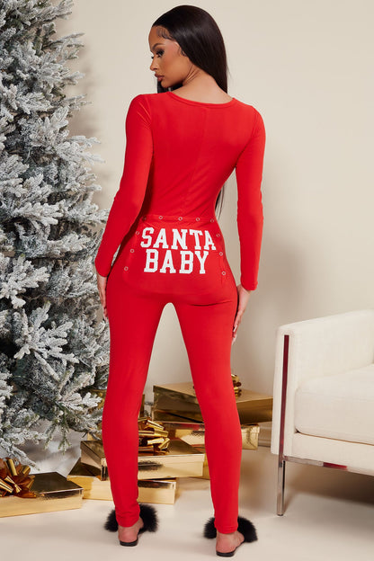 Oh Santa Baby PJ Jumpsuit Onesie - Red