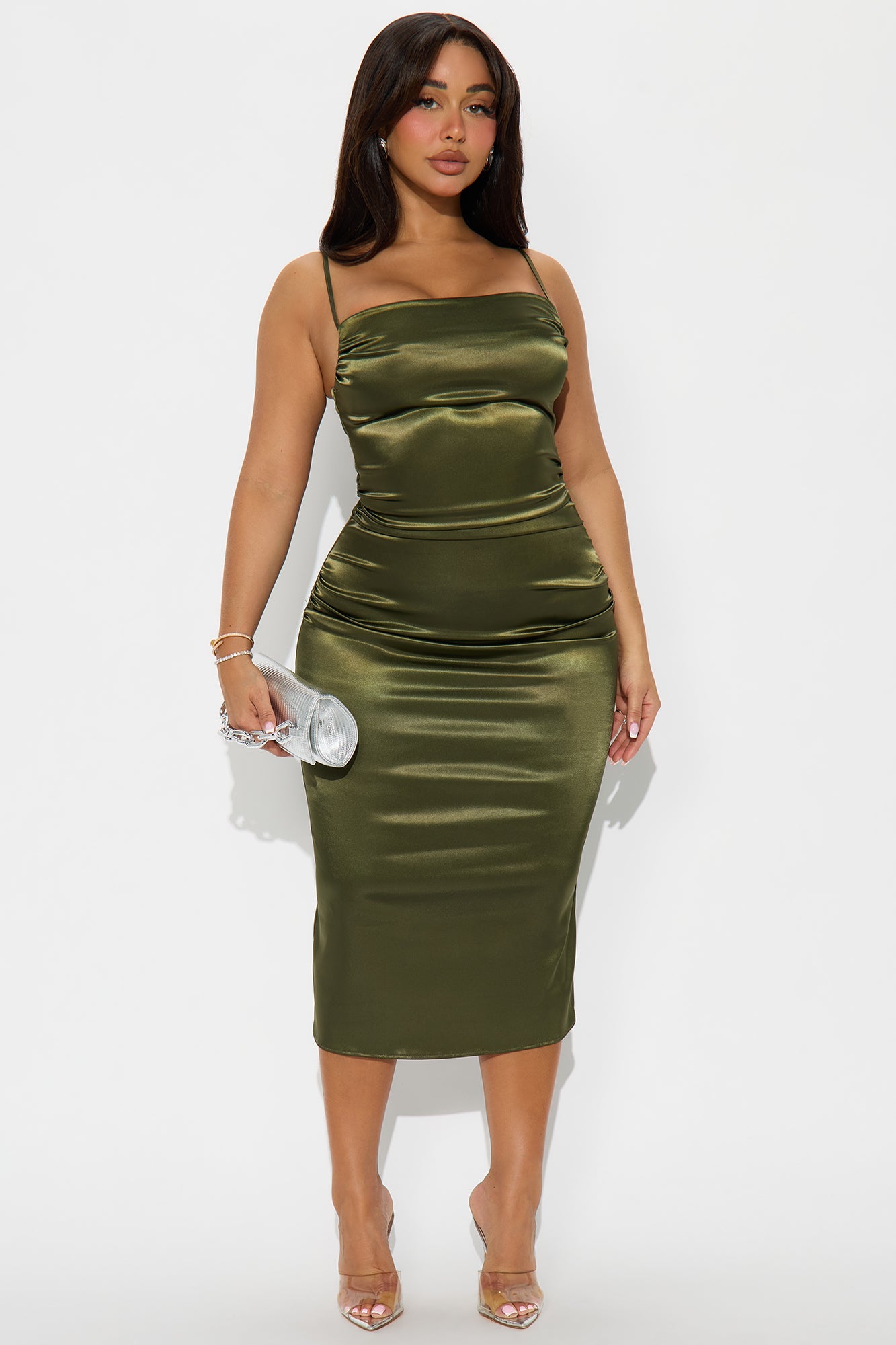 Guest Of Honor Ruched Midi Dress - Olive