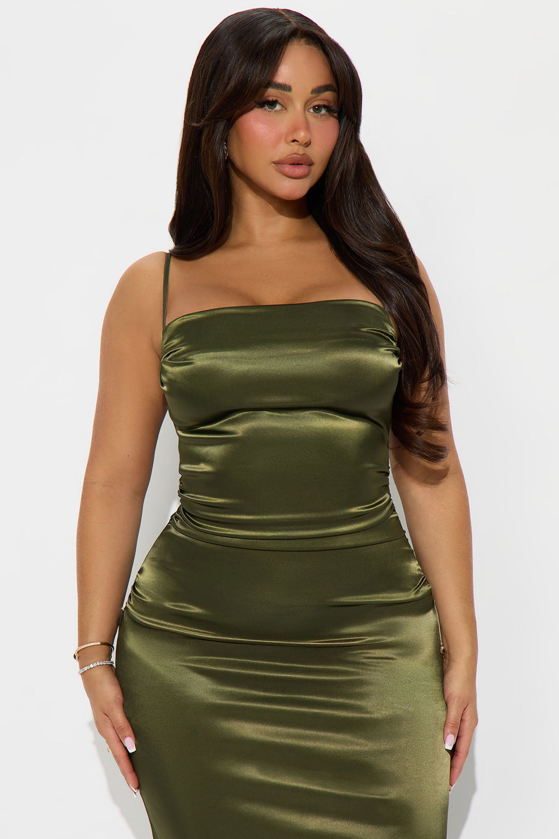 Guest Of Honor Ruched Midi Dress - Olive