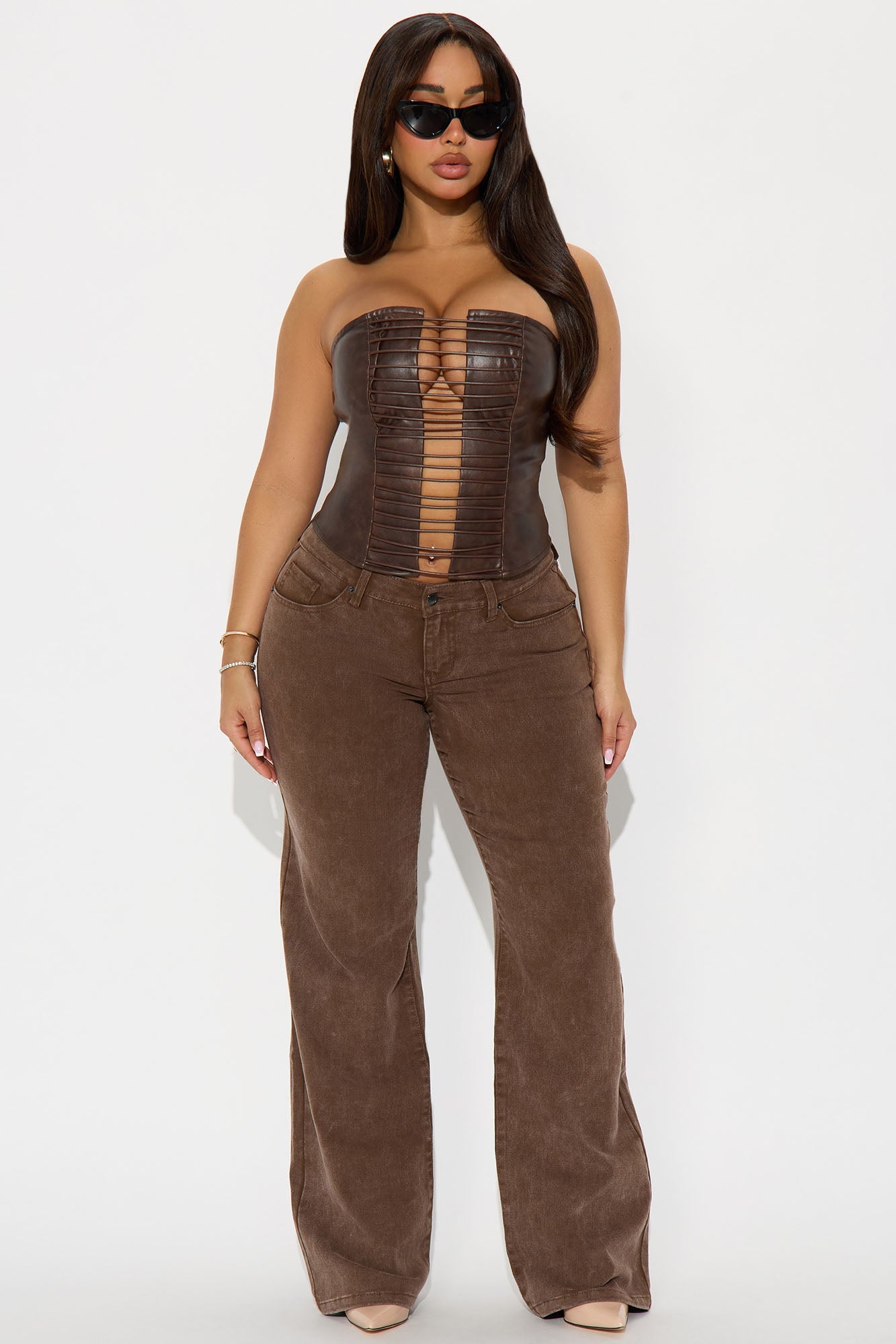 Deanna Washed Straight Leg Pant 33 - Brown