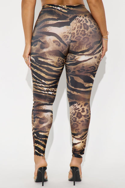 Emmy Animal Print Mid Rise Capri Legging - Brown/combo