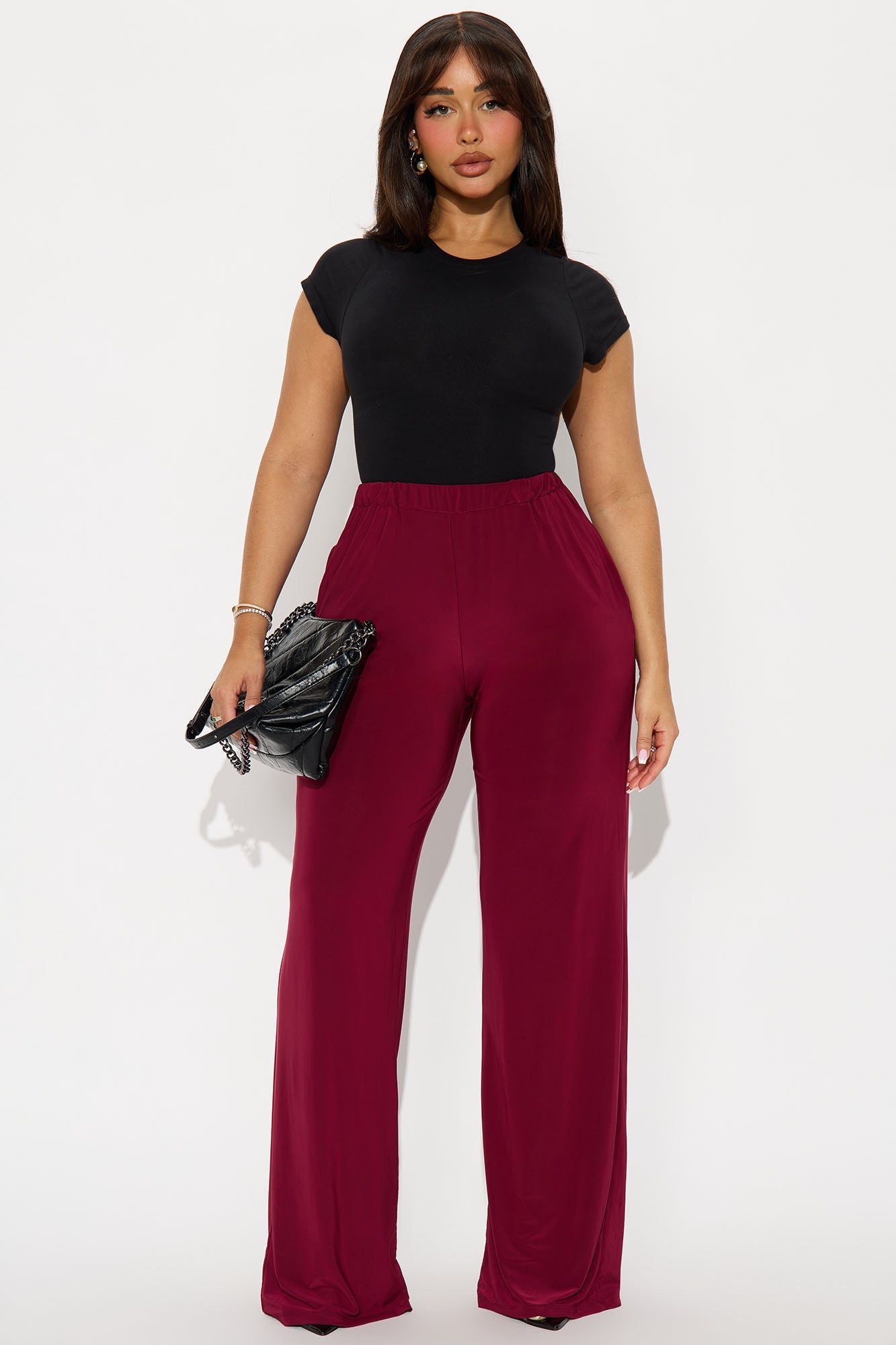 Kyandra Low Rise Wide Leg Pant 33 - Burgundy