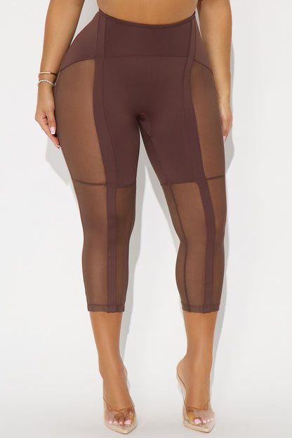 Ulterior Motives Mesh Cut Out Capri Legging - Chocolate