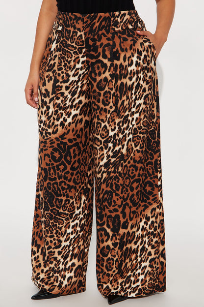 Level You Up Leopard Wide Leg Twill Pant 32″ - Leopard